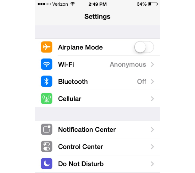 iOS settings iOS settings