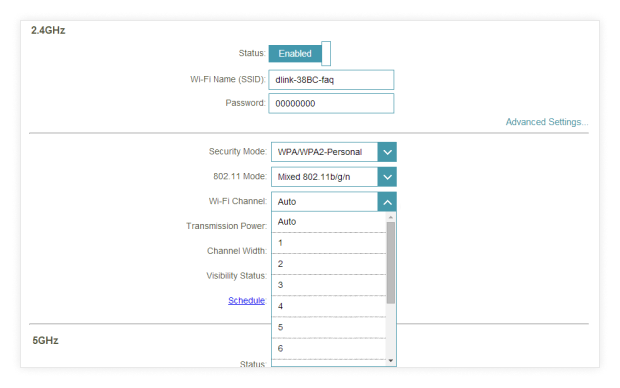 Select the desired channel (D-Link)